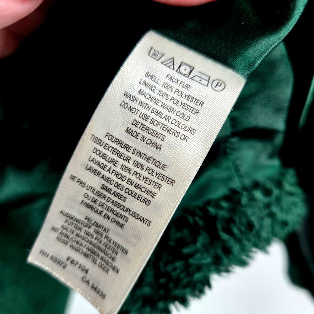 French Connection Medium Green Faux Fur Teddy Coat Collared Emerald Warm Cozy - Picture 6 of 6